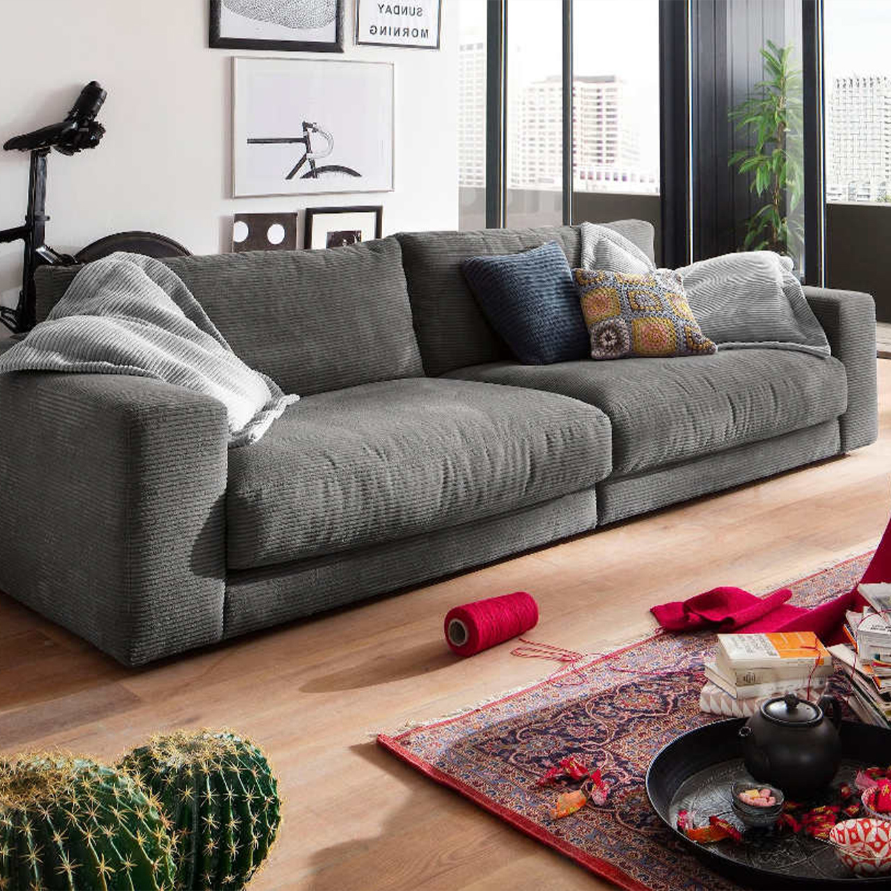 Seventies Sofa - cm cm Farbe: Cord Breite: Hellgrau 3C 290 Sitztiefe: | | 84 Candy
