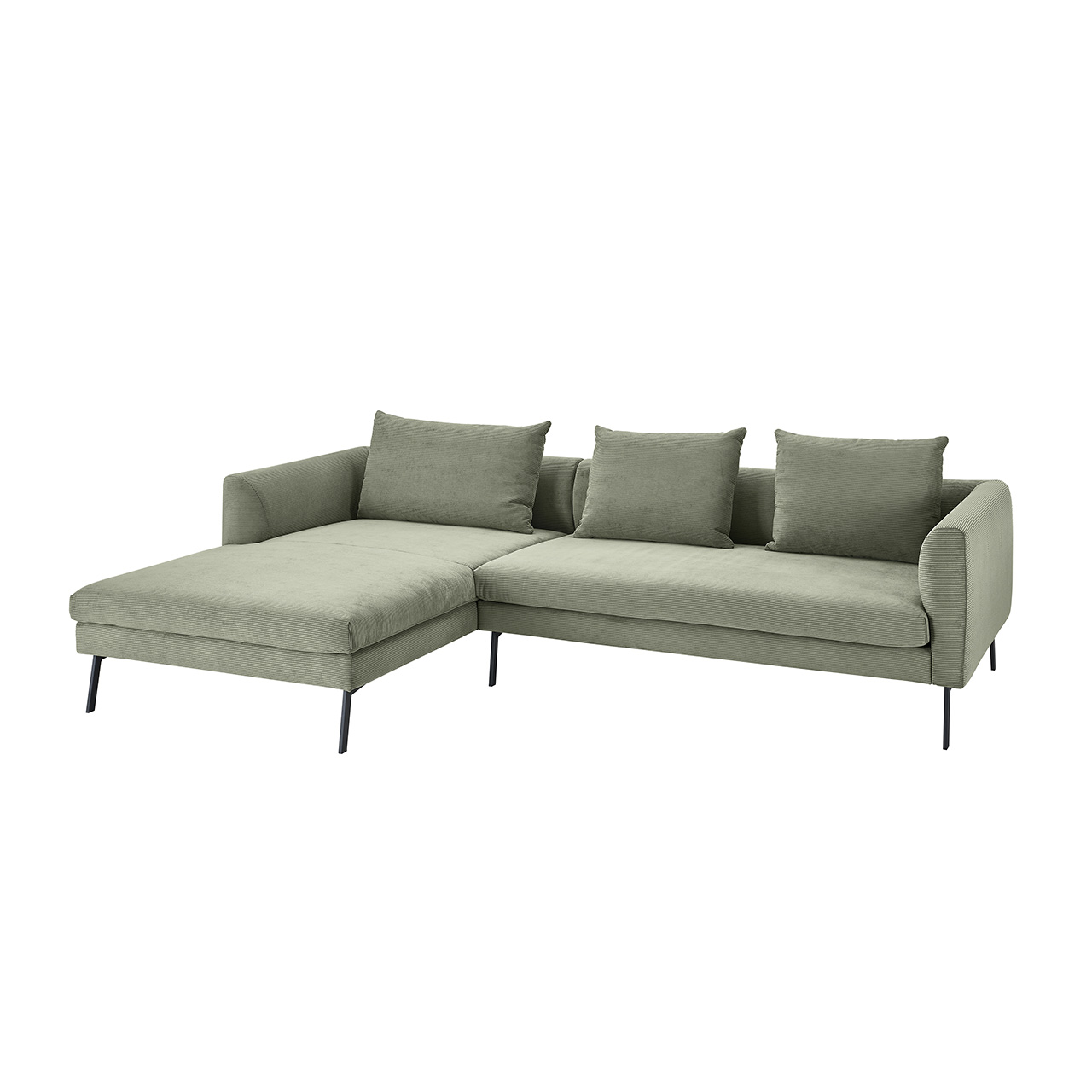 Cord Sofa Bezug: Olive links Feincord Metall Longchair Avola | - Farbe: | Modell: | Fuß: Schwarz